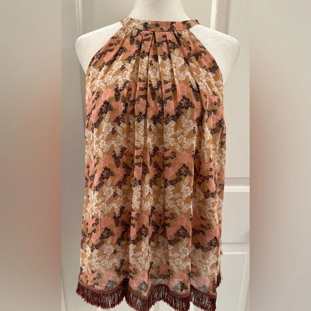 Pinko Women’s Thin LightWeight Lined Top With Fringe And Bow‎ Size 6